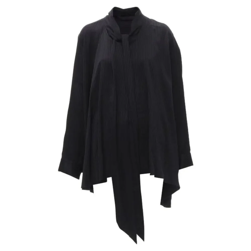 Balenciaga Demna black striped pussy bow cascade hem oversized shirt - Picture 1 of 6